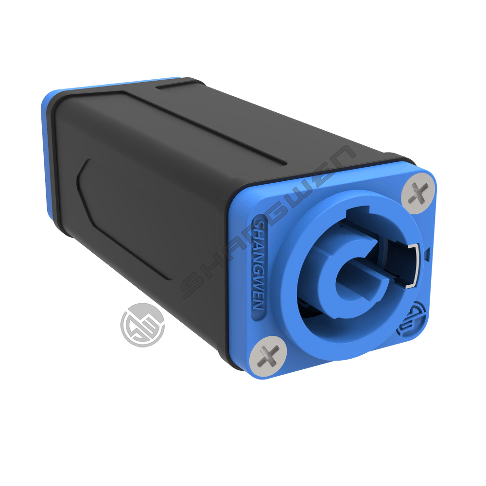 The indoor power adapter is blue