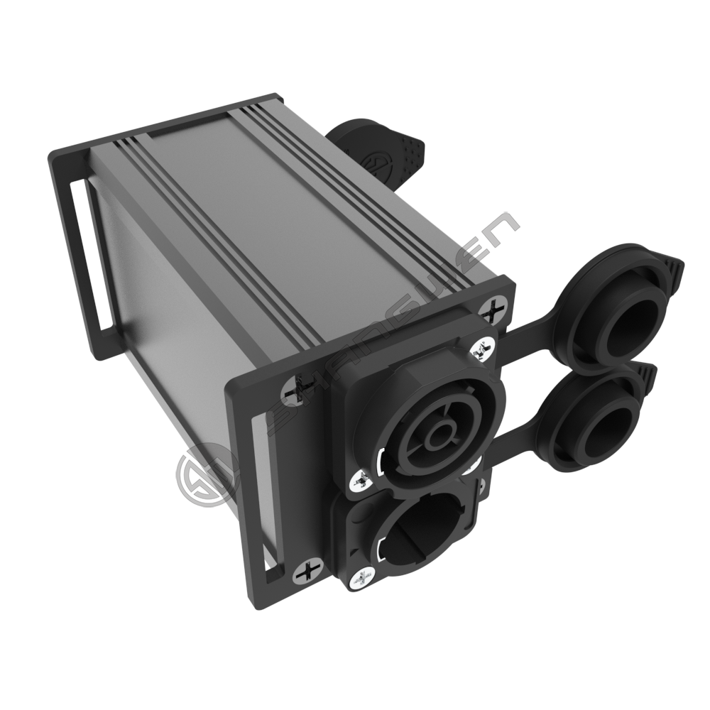 Indoor black and blue one-to-two power box