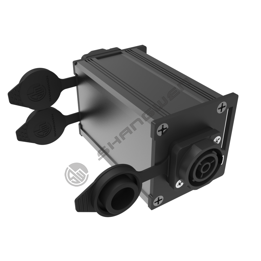 Indoor black and blue one-to-two power box