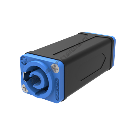 The indoor power adapter is blue